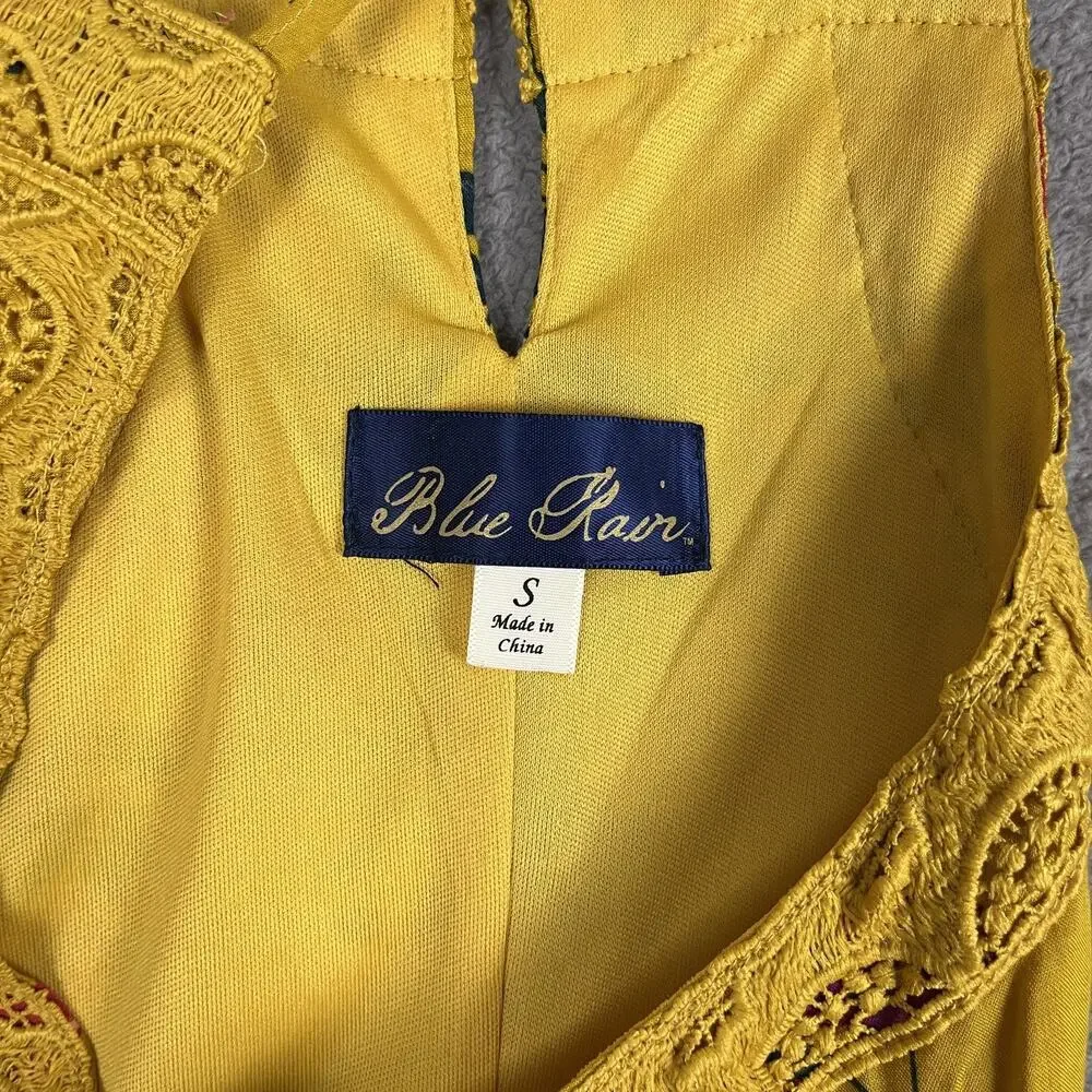 Francesca’s Yellow Floral Lace Tank Women Size S Boho Festival Top Blue Rain - Picture 4 of 11